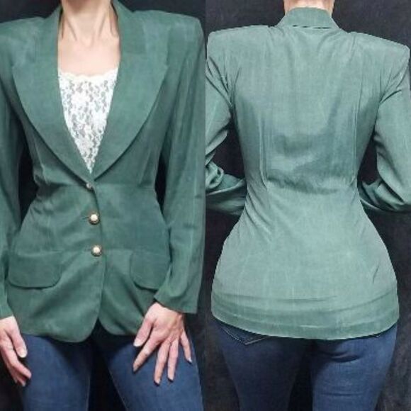𝅺VINTAGE All That Jazz Green Power Suit Blazer - Picture 1 of 13